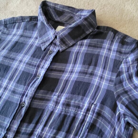 Gap Ladies Light Flannel Plaid Fitted Boyfriend Button Down Shirt Women's Sz XS - Picture 3 of 8